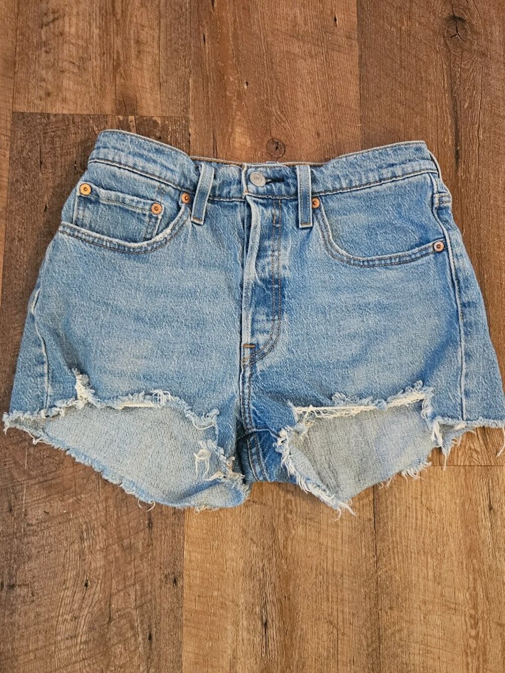 Levi's 501 Original Denim Cutoff Shorts Women's W26 High Rise Distressed Button